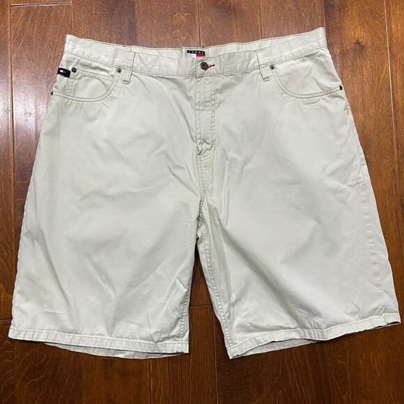 Tommy Jeans Hilfiger Baggy Chino Light Khaki Shorts Cotton Vintage Men's Size 42 - Picture 2 of 8